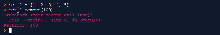 Fehlermeldung bei dem nicht vorhanden sein eines Wertes beim Set und der Python remove Methode