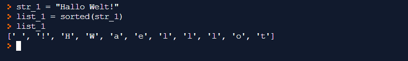Einen Python String mit der sorted-Methode sortieren.